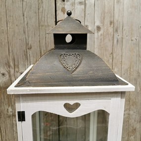 LAMPÁŠ so srdiečkom drevený KOV ANTIC biela patina 19,5X19,5X42,5cm