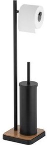 Stojan na WC kefu a toaletný papier čierna/bambus