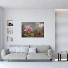 Obraz - Martin Johnson Heade, Cattleya Orchid and Three Hummingbirds, reprodukcia (90x60 cm)