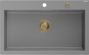 Mexen Elix, 1-korový granitový drez 800 x 500 mm, šedá, zlatý sifón, 6527801005-71-G