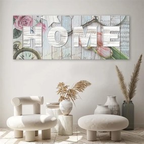 Obraz na plátně, Nápis Home na dřevo Květiny - 150x50 cm