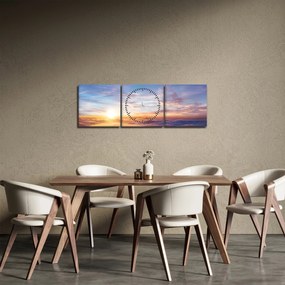 Obraz - Západ slnka nad mrakmi (s hodinami) (90x30 cm)