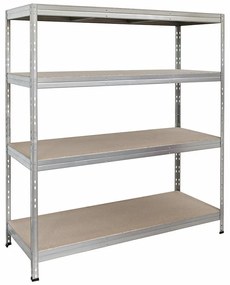 Bezskrutkový kovový regál RIVET, 180x150x60 cm, 4x HDF polica, zinok