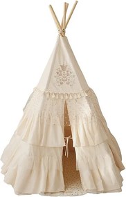 Boho stan teepee s volánikmi a výšivkou béžový