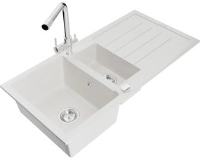 Mexen Andres, granitový drez 1000x500x200 mm, 1,5-komorový + chrómová batéria Duero, biela, 6515-20-671600-00