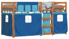 Poschodová posteľ so závesmi modrá 80x200 cm masívna borovica 3283923