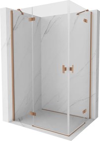 Mexen Mist-H Duo, 2-krídlový výklopný sprchový kút 90 x 85 cm, číre sklo, medený matný profil, 8A5-090L-085P-65-00