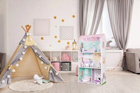 Drevený trojposchodový domček pre bábiky Ecotoys Jahodový