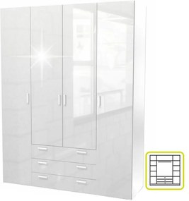 Skriňa, 4 - dverová, biela extra vysoký lesk HG, GWEN 70429
