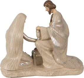 Béžová vianočná dekorácia socha vianočný betlehem Svätá rodina - 27*13*23 cm