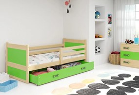 Detská posteľ RICO P1 COLOR + ÚP + matrace + rošt ZDARMA, 80x190 cm, borovica, zelená