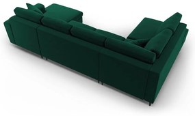 Zelená zamatová rozkladacia/s úložným priestorom rohová pohovka (ľavý roh/do "U") Kyoto – Cosmopolitan Design