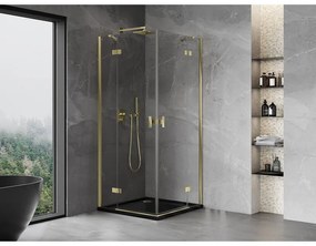 Mexen Mist-H Duo, 2-krídlový výklopný sprchový kút 85 x 85 cm, číre sklo, zlatý lesklý profil, 8A5-085L-085P-50-00