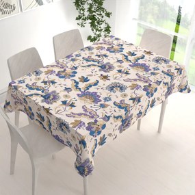 Biante Bavlnený obdĺžnikový obrus Sandra SA-539 Modro-fialové orientálne kvety na svetlo béžovom 100x140 cm