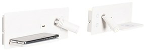 Sada 2 nástenných svietidiel bielych vrátane LED s USB a indukčným nabíjaním - Riza