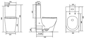 Sapho Sapho, DARIO RIMLESS WC kombi misa s nádržkou, spodný/zadný odpad, biela, PC106V