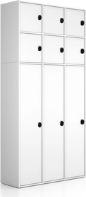 Nadstavba pre skrine FRAME, 6x dvere, 1299 x 450 x 854 mm, kódový zámok, biela