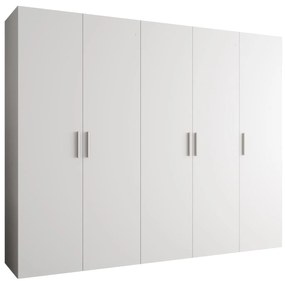 Šatníková skriňa 250 cm Borry 1 (biela + strieborná). Akcia -20%. Vlastná spoľahlivá doprava až k Vám domov. 1125781
