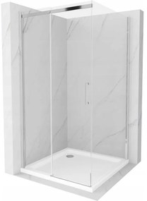 Mexen Omega, sprchovací kút s posuvnými dverami 100 (dvere) x 100 (stena) cm, 8mm číre sklo, chrómový profil + slim sprchová vanička 5cm, 825-100-100-01-00-4010
