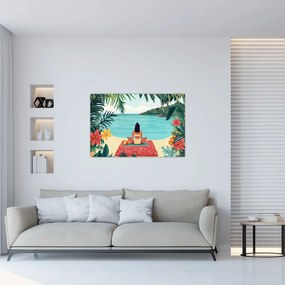Obraz - Jogínka na pláži (90x60 cm)