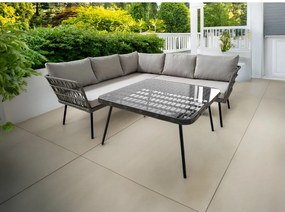 Garden Line ZÁHRADNÝ NÁBYTOK (ROHOVÁ SEDACIA SÚPRAVA, STÔL) – ŠEDÁ, VANKÚŠE – ŠEDÁ *3385