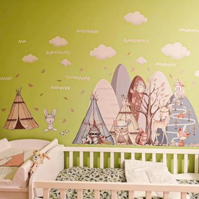 Nálepky na stenu pre deti - Kopce s lesnými zvieratkami