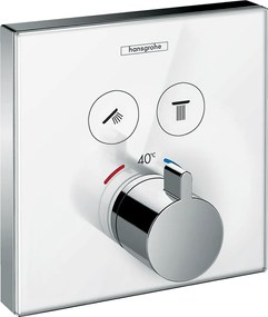 Hansgrohe Shower Select Glass, termostatická batéria pod omietku na 2 spotrebiče, biela/chrómová, HAN-15738400