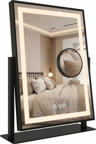 Rea Lumi, kozmetické LED zrkadlo 30x40cm na postavenie, čierny rám, HOM-01805