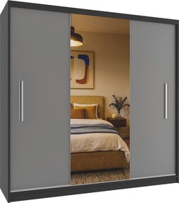 Šatníková skriňa s posuvnými dverami 200 cm PRIMO so zrkadlom sivá matná  MES PRIMO SZP1/1/B/SR/0/AL