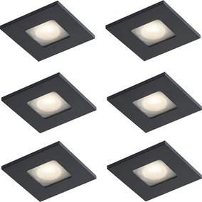 Sada 6 moderných zapustených bodových svetiel čierna otočná a naklápacia IP44 - Qure