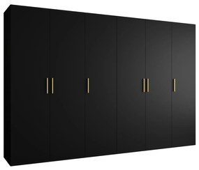Šatníková skriňa 300 cm Borry 1 (čierna + zlatá). Akcia -20%. Vlastná spoľahlivá doprava až k Vám domov. 1125796