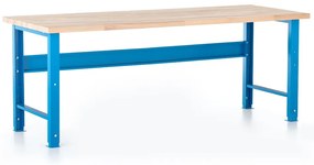 Výškovo nastaviteľný dielenský stôl Basic s čelnou doskou 200 x 80 cm, modrá