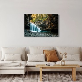 Obraz lesného vodopádu (90x60 cm)