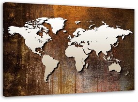 Obraz na plátně Mapa světa Kovová hnědá - 60x40 cm