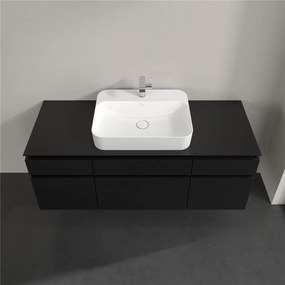 VILLEROY &amp; BOCH Legato závesná skrinka pod umývadlo na dosku (umývadlo v strede), 5 zásuviek, 1400 x 500 x 550 mm, Black Matt Lacquer, B76000PD