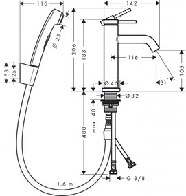 Hansgrohe Tecturis S - Páková umývadlová batéria 110 s ručnou sprchou Bidette, chróm 73211000