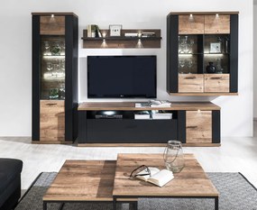 Vysoká vitrína Boston, čierna/dub ribbeck, s osvetlením, pravá