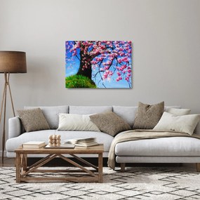 Sklenený obraz maľované rozkvitnuté čerešne (70x50 cm)