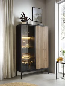 Vitrína Sento, čierna/dub wotan, s osvetlením