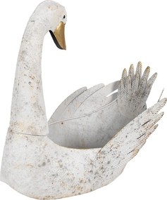 Biela antik kovová dekorácia / květináč Labuť - 44*26*43 cm