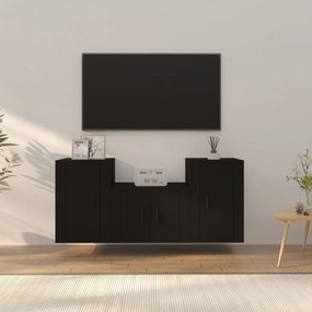 3-dielna súprava TV skriniek čierna spracované drevo 3188383