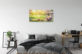 Sklenený obraz Basket vajcia kvetina lúka 120x60 cm