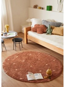 Prateľný ručne tkaný bavlnený detský koberec v tehlovej farbe ø140 cm Round Dot Chestnut – Lorena Canals