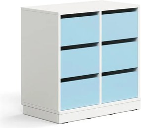 Úložná skrinka CASPER, 6 zásuviek, so soklom, biela/sky blue