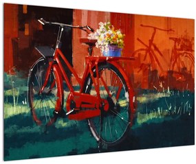 Obraz červeného kolesa, akrylová maľba (90x60 cm)