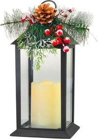 Lampáš MagicHome Vianoce, s vetvičkou, plast, čierny, 1 x LED žltá, pohyblivý plameň ()