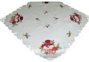 Krémový vianočný obrus s výšivkou snehuliaka Šírka: 85 cm | Dĺžka: 85 cm