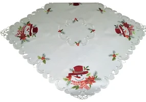 Krémový vianočný obrus s výšivkou snehuliaka Šírka: 85 cm | Dĺžka: 85 cm