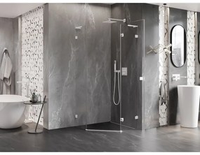 Mexen Lunar, L pravý výklopný päťuholníkový sprchový kút 90 x 90 cm, 8mm číre sklo, biely profil, 831L-090P-090L-20-00-P