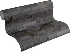 Vliesové tapety na stenu IMPOL 35582-5 Wood and Stone 2, obkladový kameň štiepaná bridlica sivo-čierna, rozmer 10,05 m x 0,53 m, A.S.Création